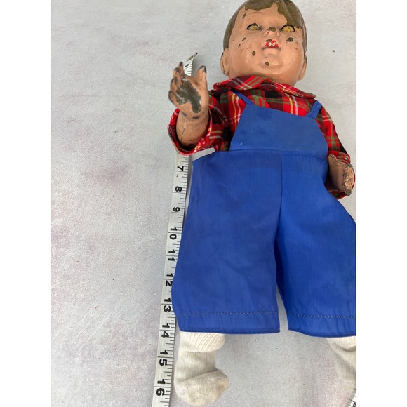 Metal Tin Vintage Antique Doll Creepy Large Eyes‎ Move Cast Rare Boy Guy - Picture 13 of 14